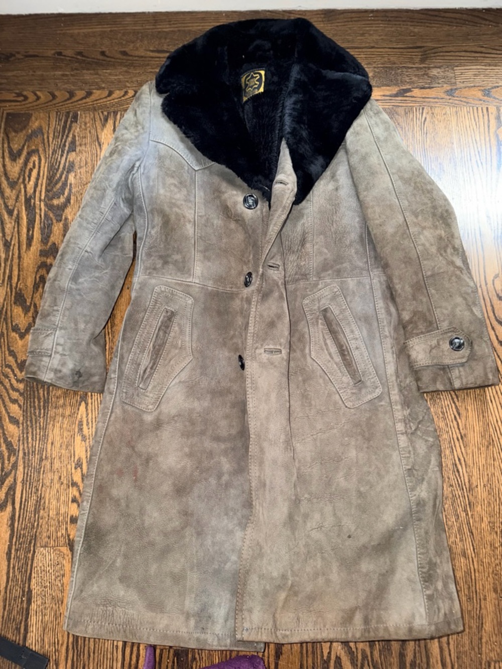 Echtes Leger vintage Black Faux Fur Coat with suede Leather